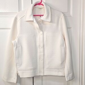 MAX STUDIO New Ribbed Crop Front Button Thick Jacket  Classic Large Ecru